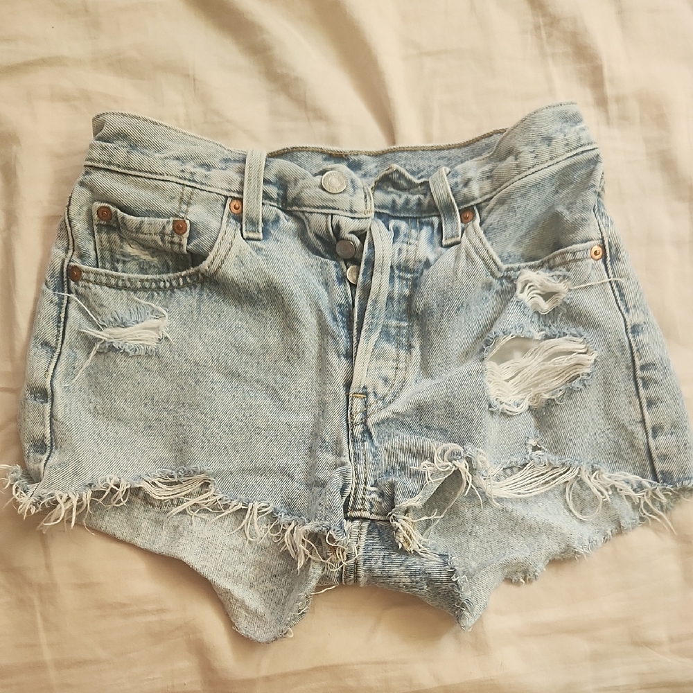 Levi's Blue Distressed Jean Shorts